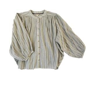 Pilcro Anthropologie Medium Sage Green Striped Cotton Modal PeasantBlouse